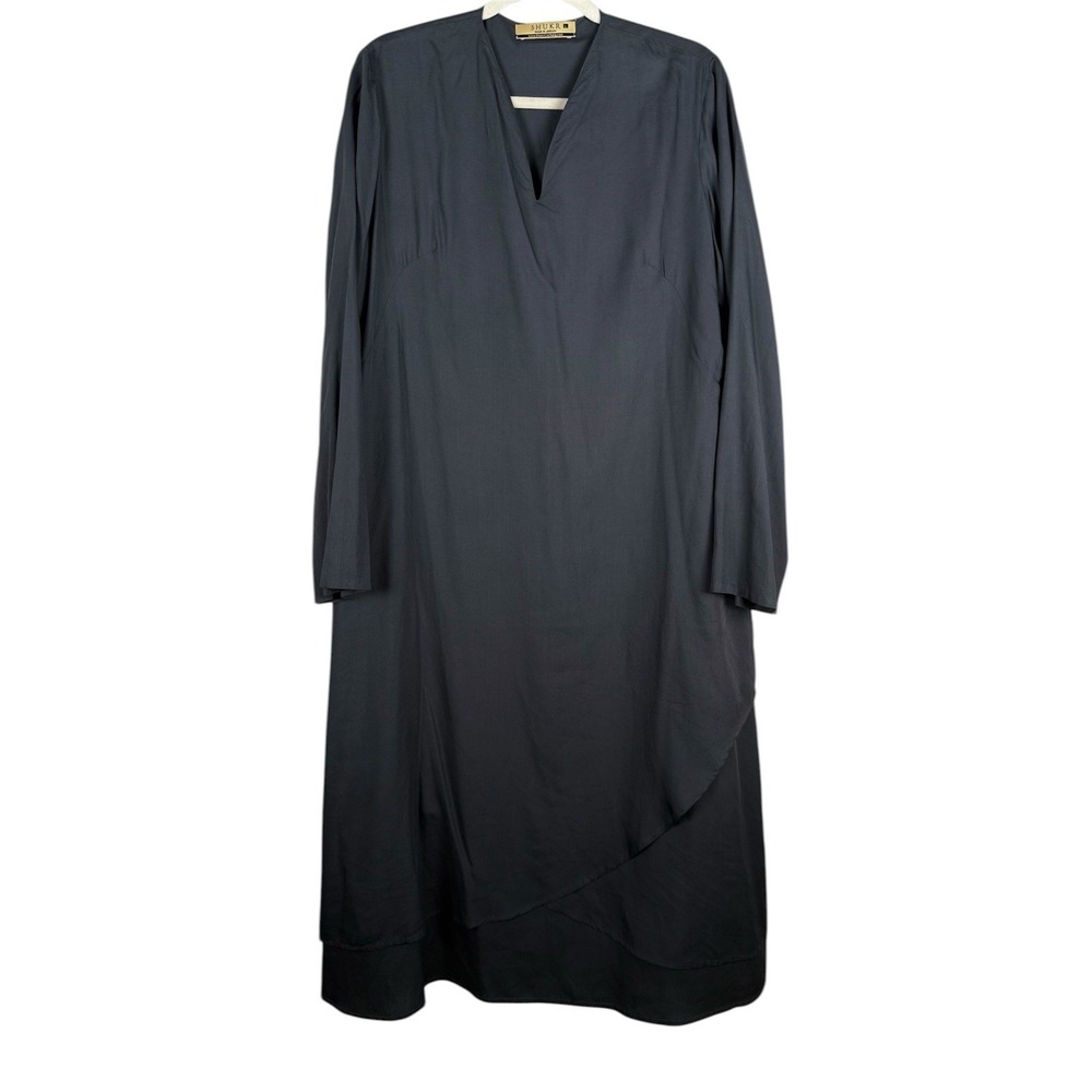 SHUKR Women's Modest Long Asymmetrical Tunic Shirt Dress Size L Gray 100% Modal
